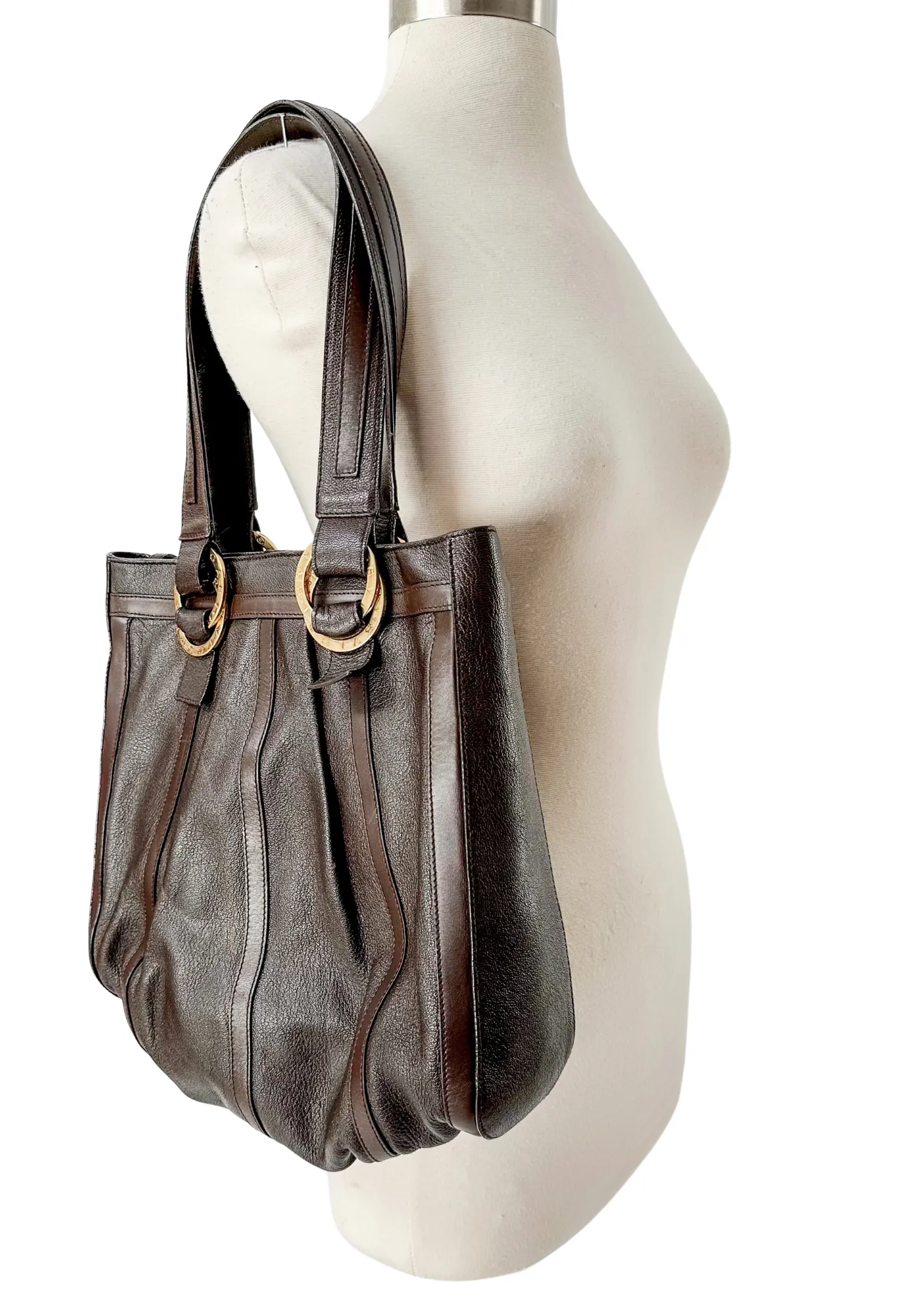 Bvlgari Brown Leather Wristlet & Tote Purse