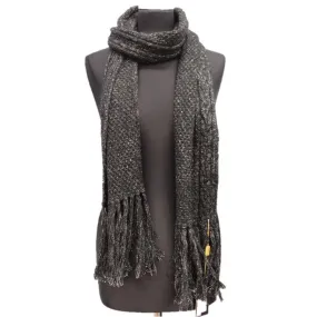 Cable Knit Boucle Tweed Scarf - Charcoal Grey