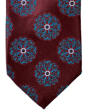 Canali Silk Tie Maroon Aqua Flowers Pattern