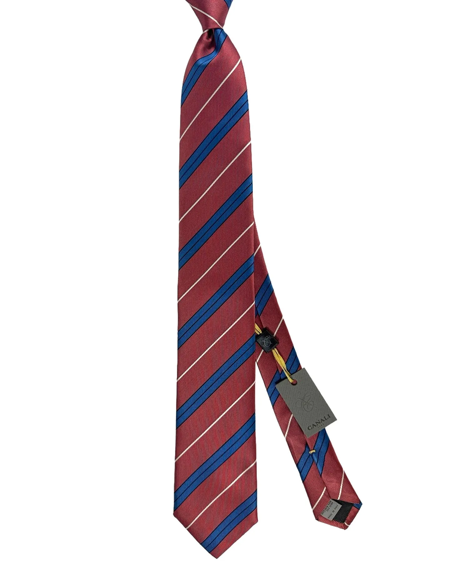 Canali Silk Tie Maroon Navy Stripes Pattern SALE