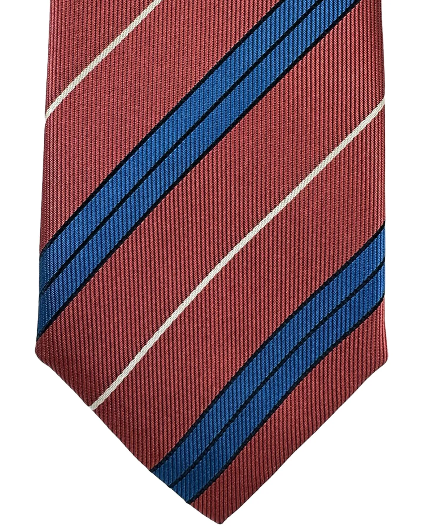 Canali Silk Tie Maroon Navy Stripes Pattern SALE