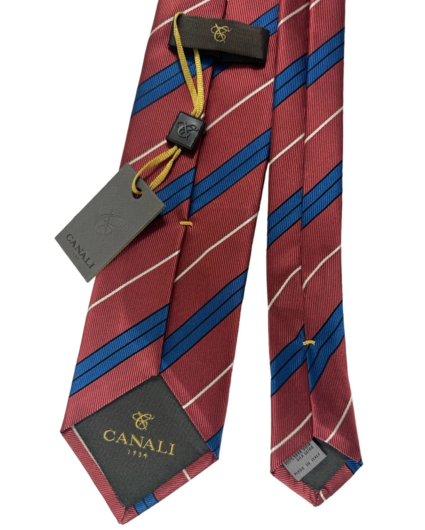 Canali Silk Tie Maroon Navy Stripes Pattern SALE