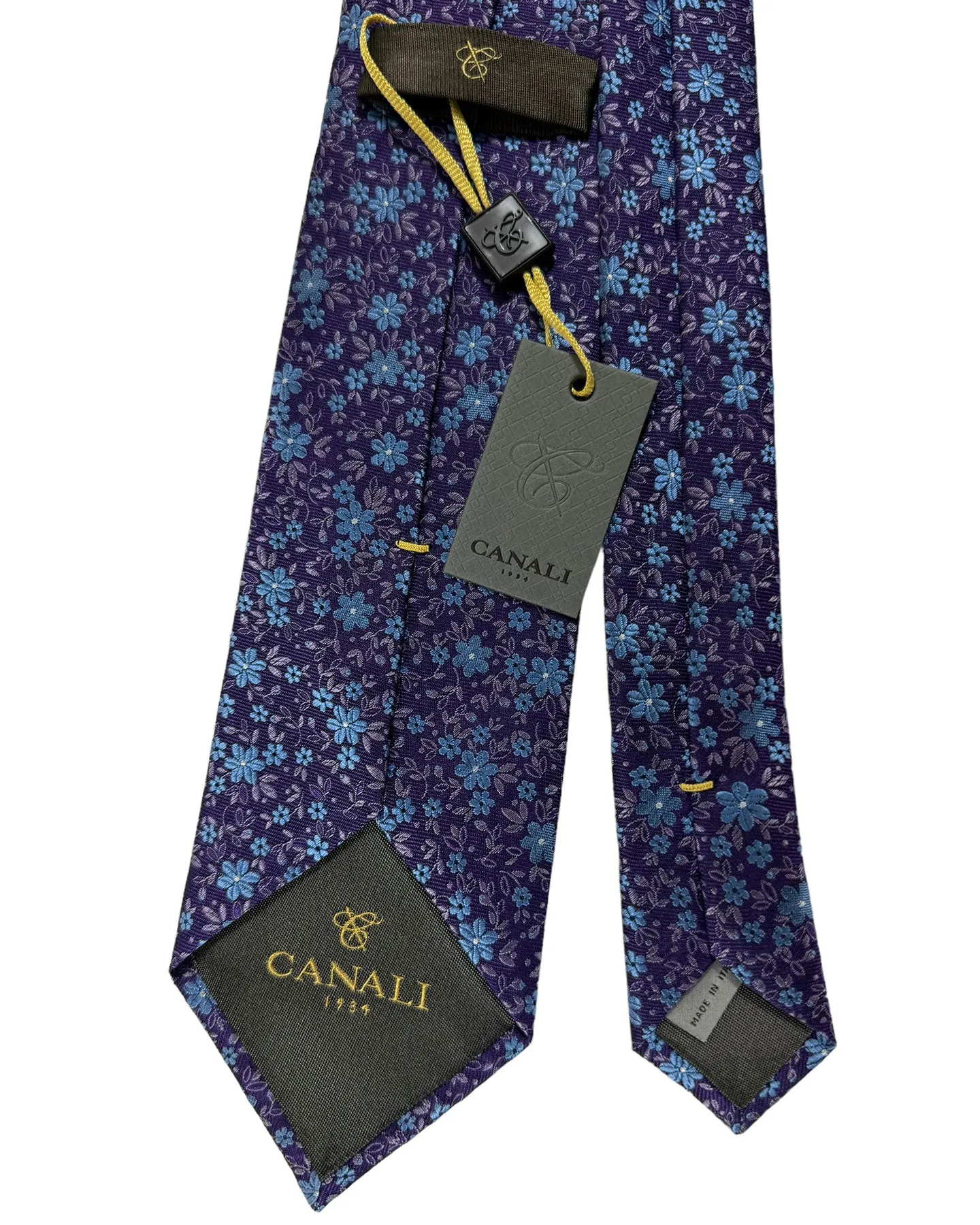 Canali Silk Tie Purple Blue Floral Pattern - Classic Italian