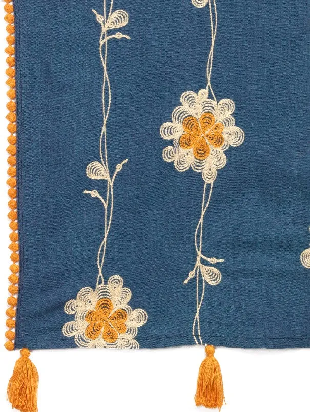 Captivating Turquoise Khadi Embroidered Stole