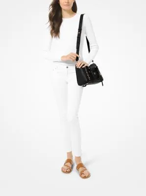 Carine Small Studded Pebbled Leather Satchel