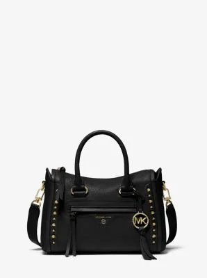 Carine Small Studded Pebbled Leather Satchel