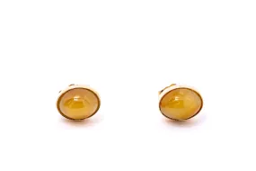 Cats Eye Chrysoberyl Cabochon Studs 14K 585 Yellow Gold Pair of Earrings