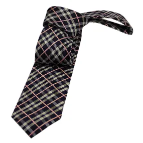 Chester Plaid Skinny Silk Tie, Black / Silver / Pink