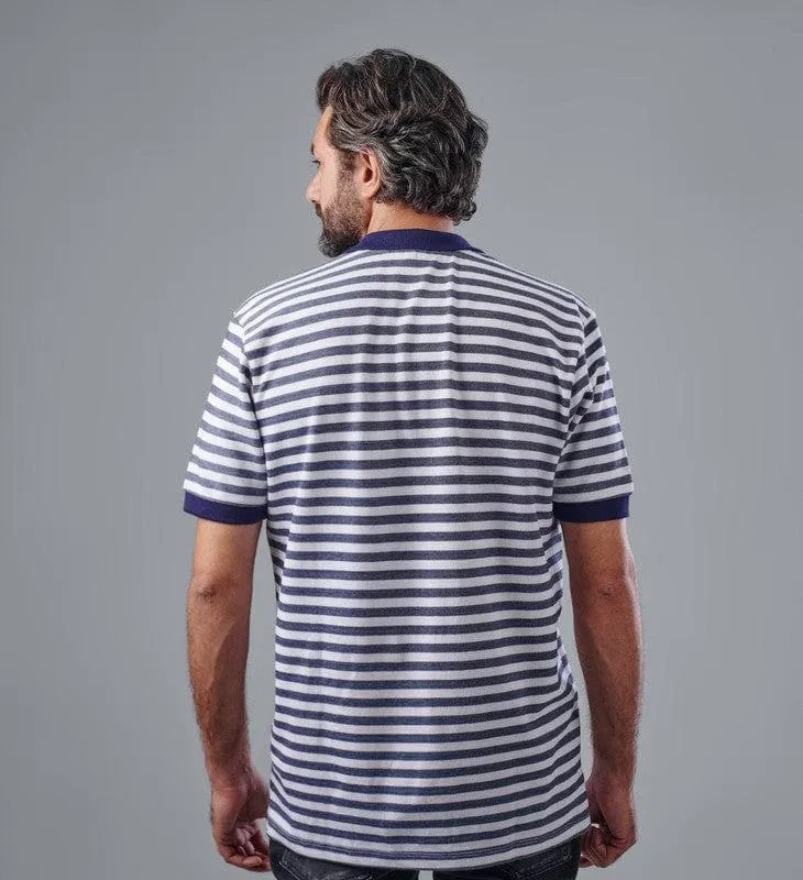 Classic Fit Striped Polo Shirt  - NAVY