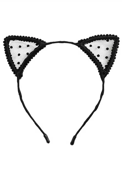 Collectif Sheer Polkadot Cat Ears Headband in Black