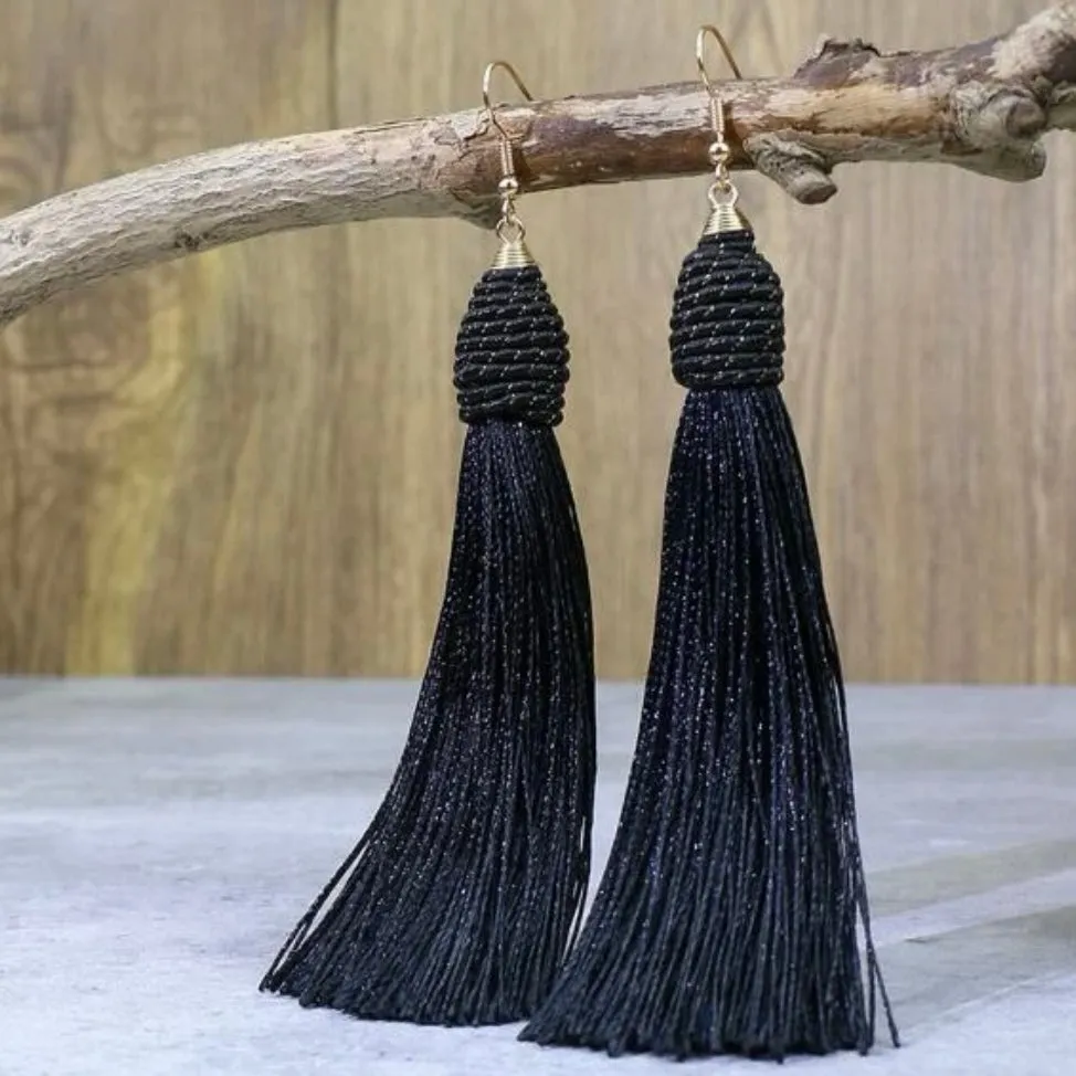 Colorful Tassel Earrings - Black Earrings, Blue Earrings, Yellow Earrings, Hot Pink, White Earrings, Dangle Earrings