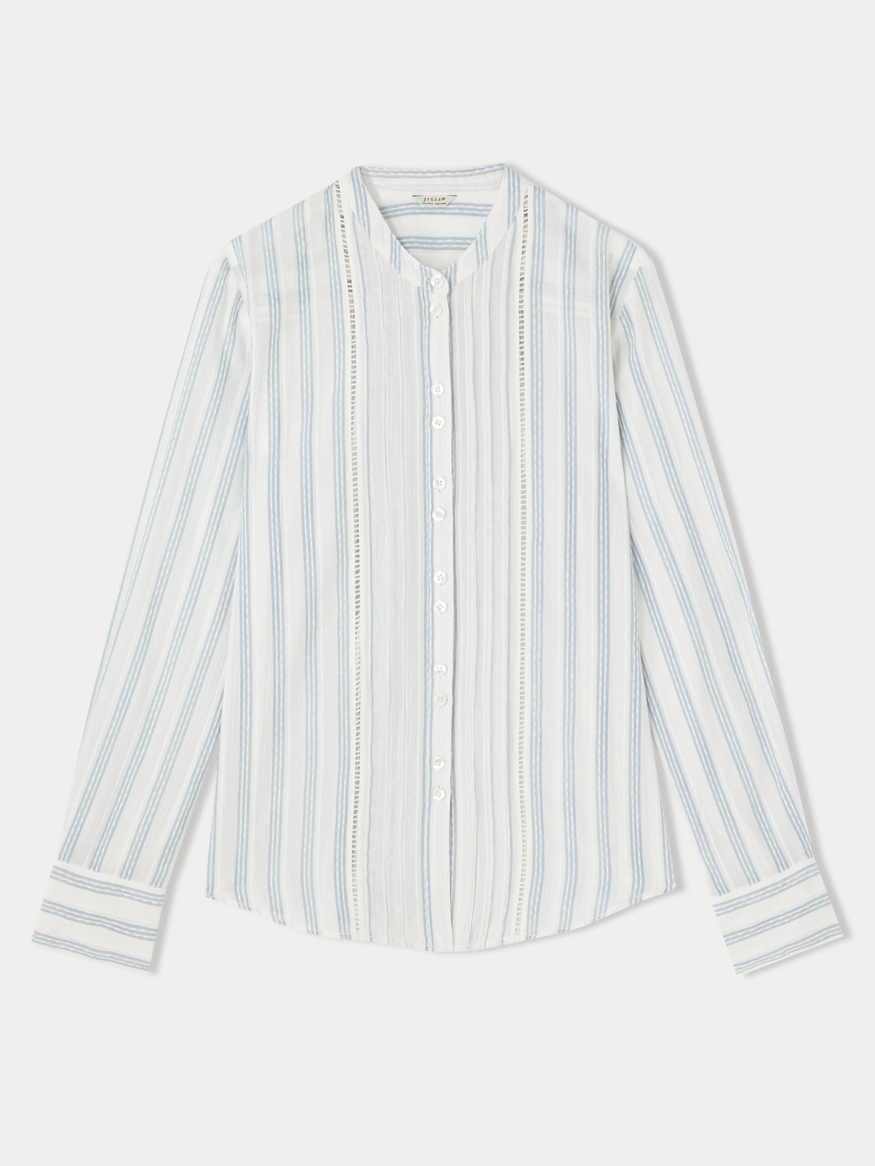 Cotton Stripe Broderie Shirt | Blue