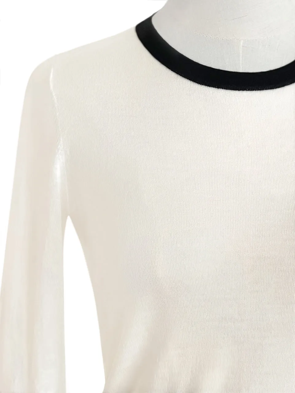 Cream/ Black Contrast Trim Merino Wool Jumper