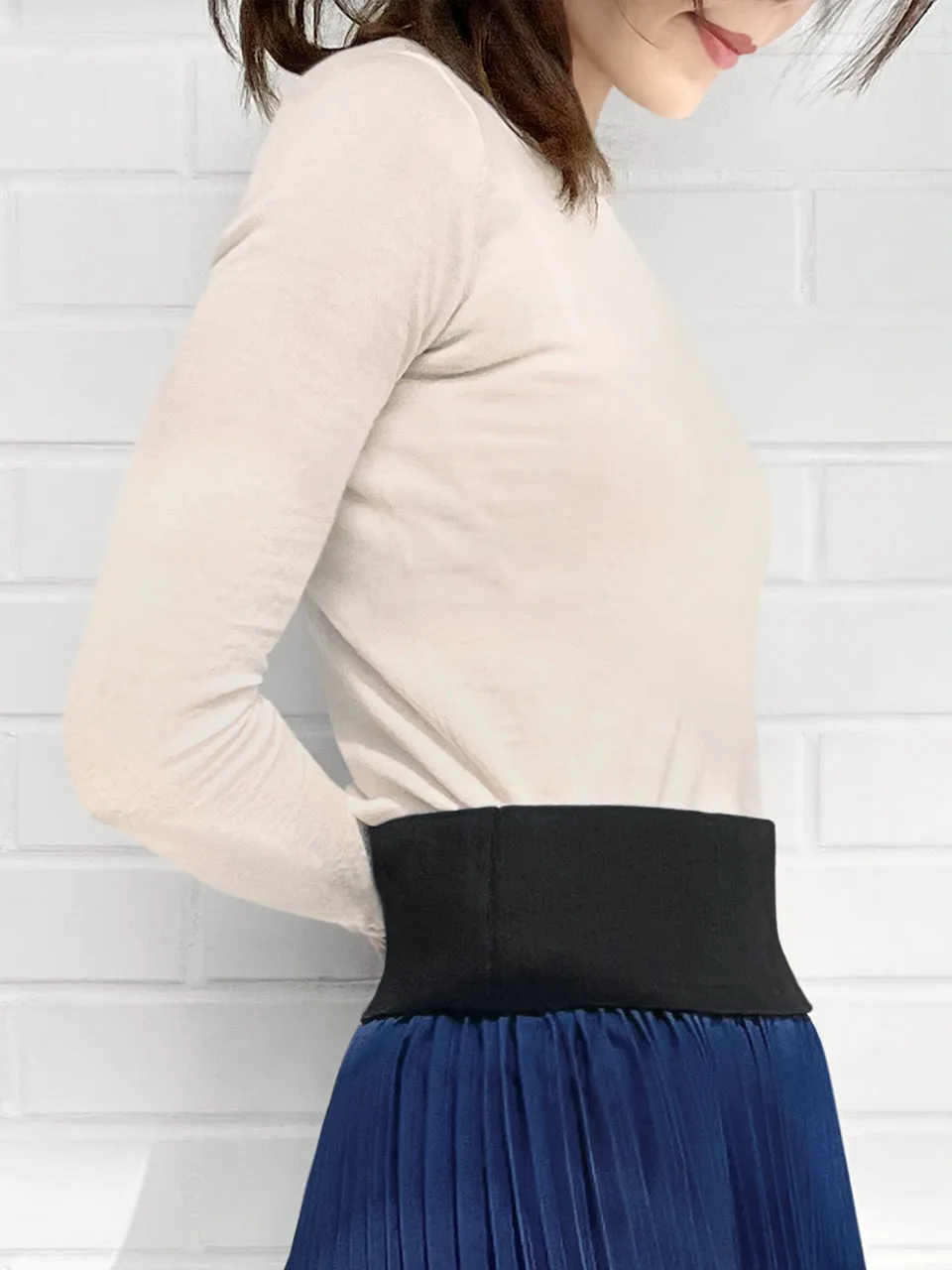 Cream/ Black Contrast Trim Merino Wool Jumper