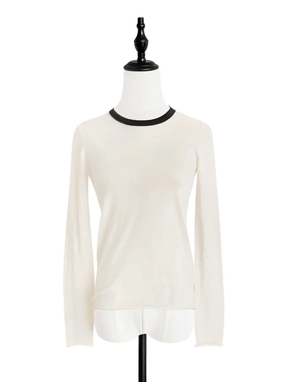 Cream/ Black Contrast Trim Merino Wool Jumper