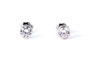 Cubic Zirconia Bezel Set 6mm Studs 925 Sterling Silver Pair of CZ Earrings