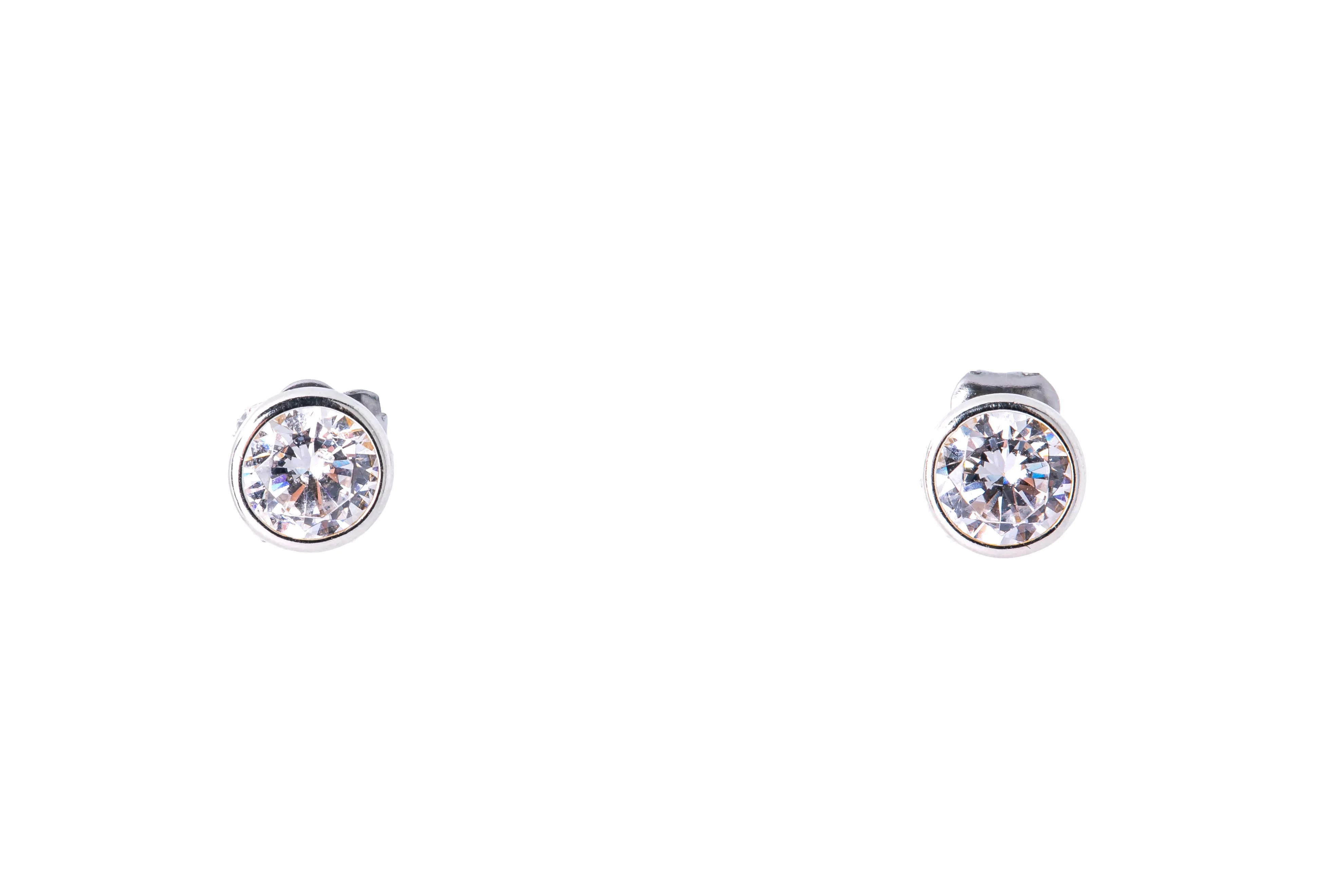 Cubic Zirconia Bezel Set 6mm Studs 925 Sterling Silver Pair of CZ Earrings