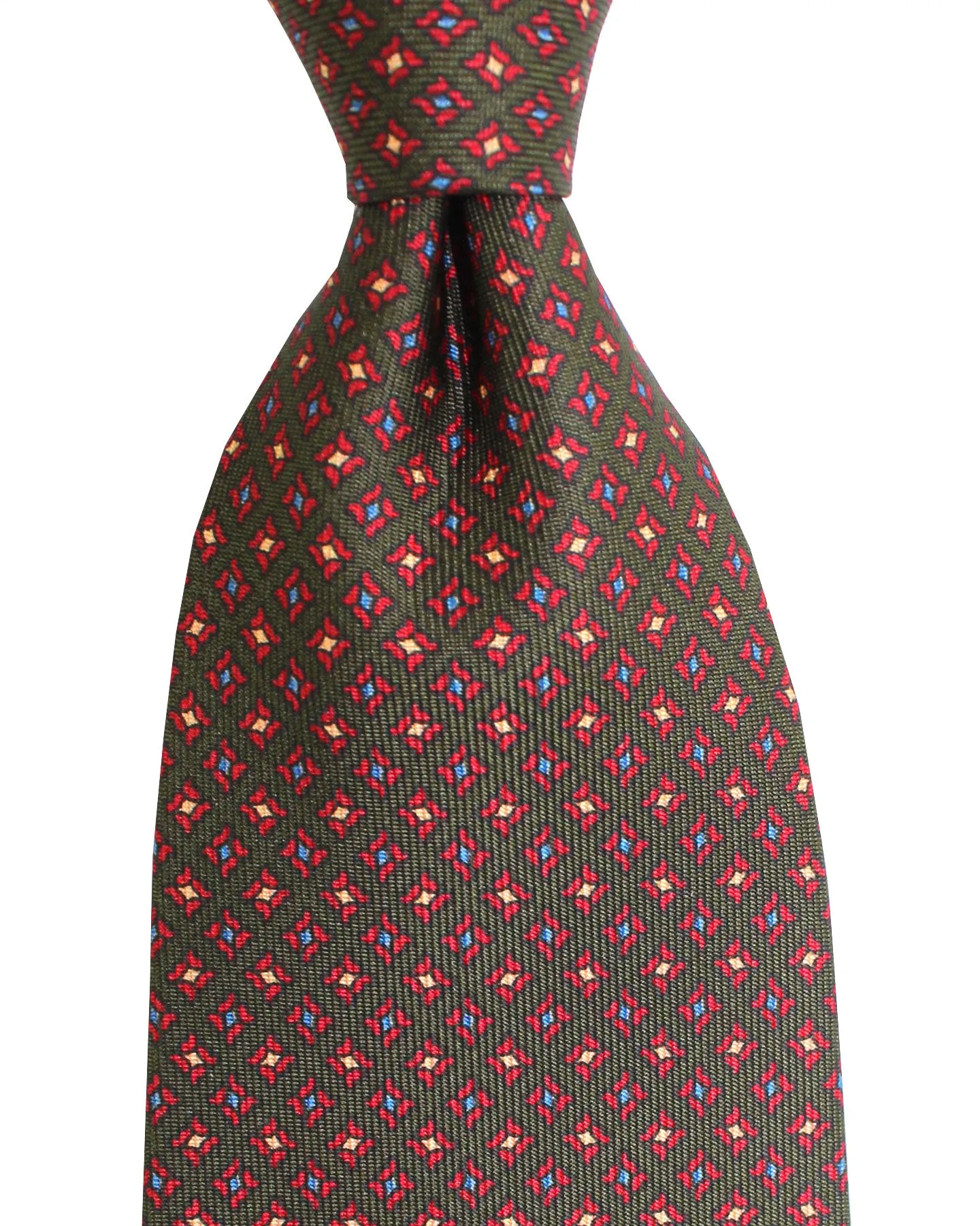 E. Marinella Silk Tie Classic Dark Green Red Geometric