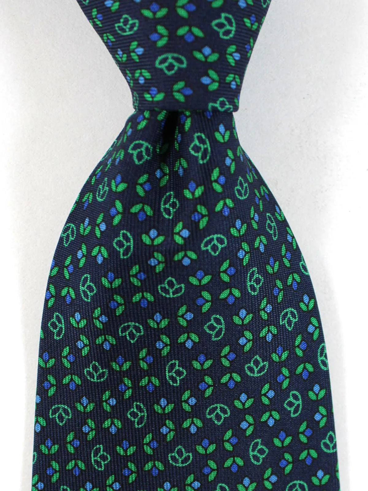 E. Marinella Silk Tie Dark Blue Green Mini Flowers