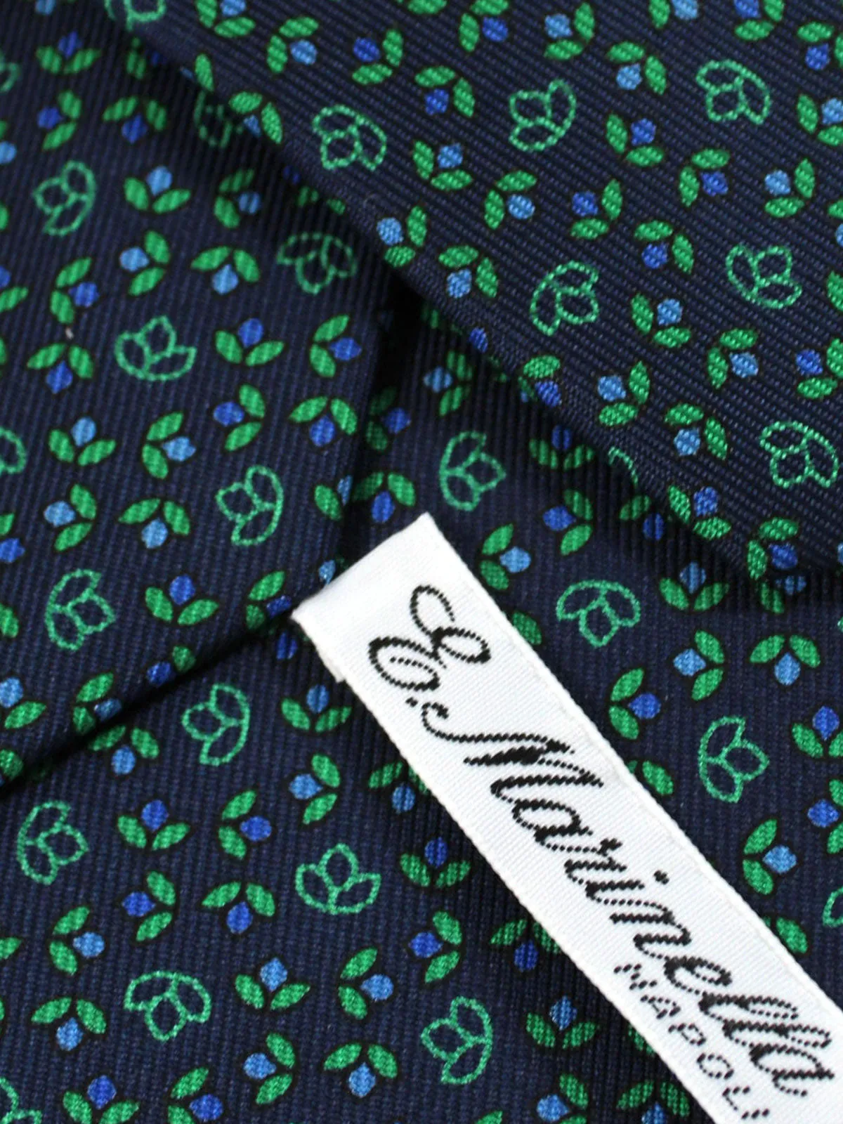 E. Marinella Silk Tie Dark Blue Green Mini Flowers