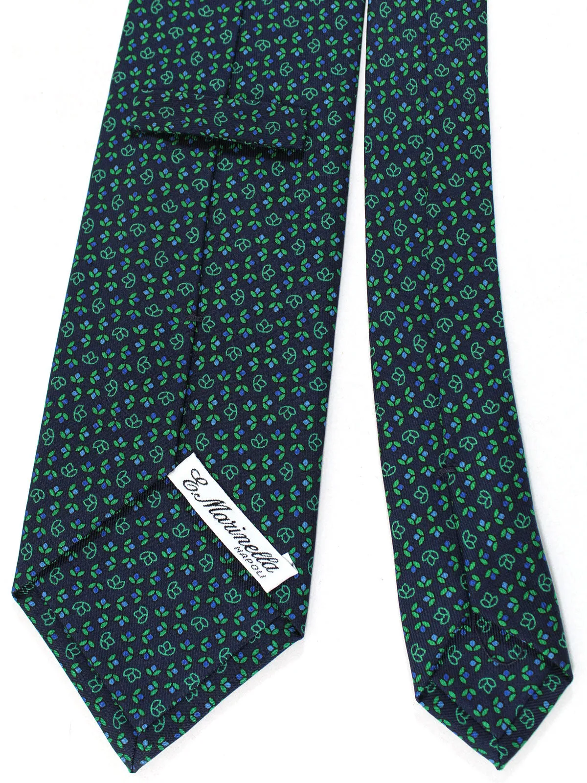 E. Marinella Silk Tie Dark Blue Green Mini Flowers