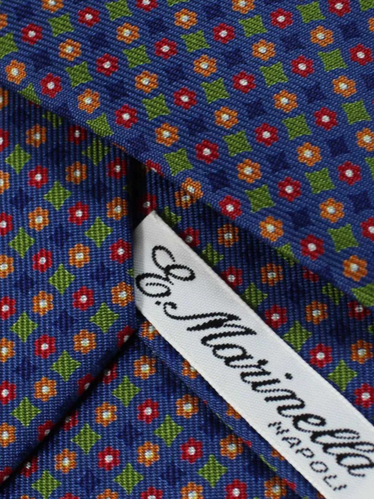 E. Marinella Silk Tie Dark Blue Red Orange Mini Flowers SALE