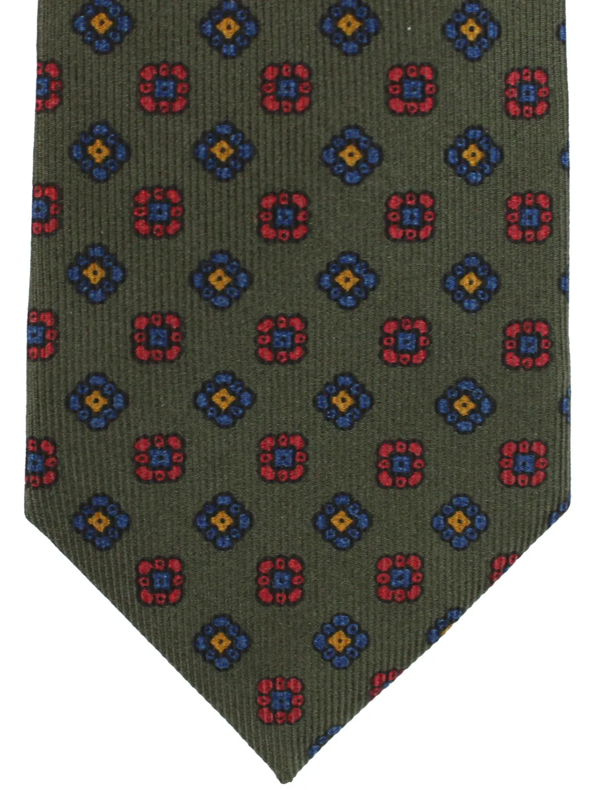 E. Marinella Silk Tie Forest Green Navy Red Geometric SALE