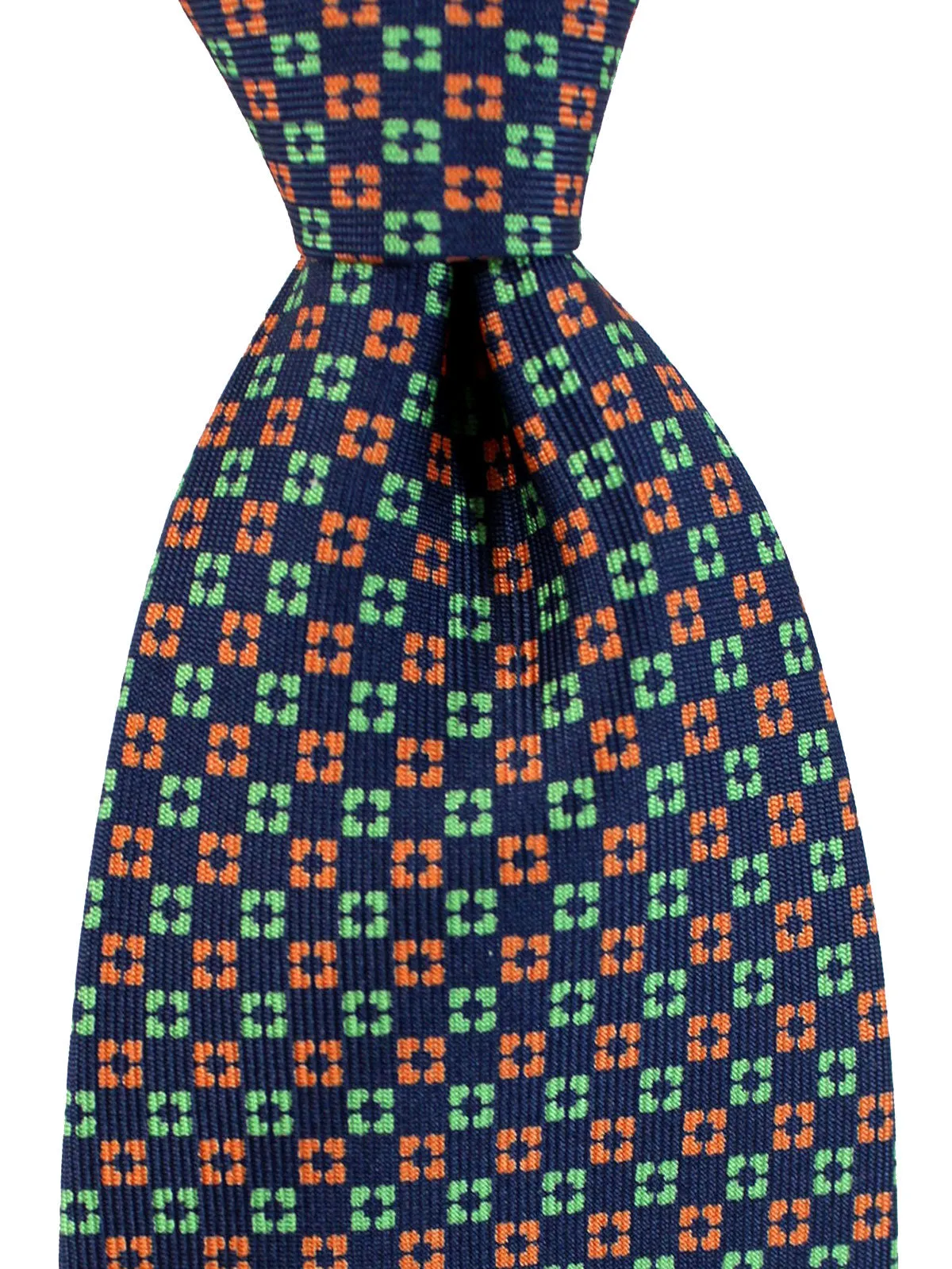 E. Marinella Silk Tie Navy Peach Lime Geometric