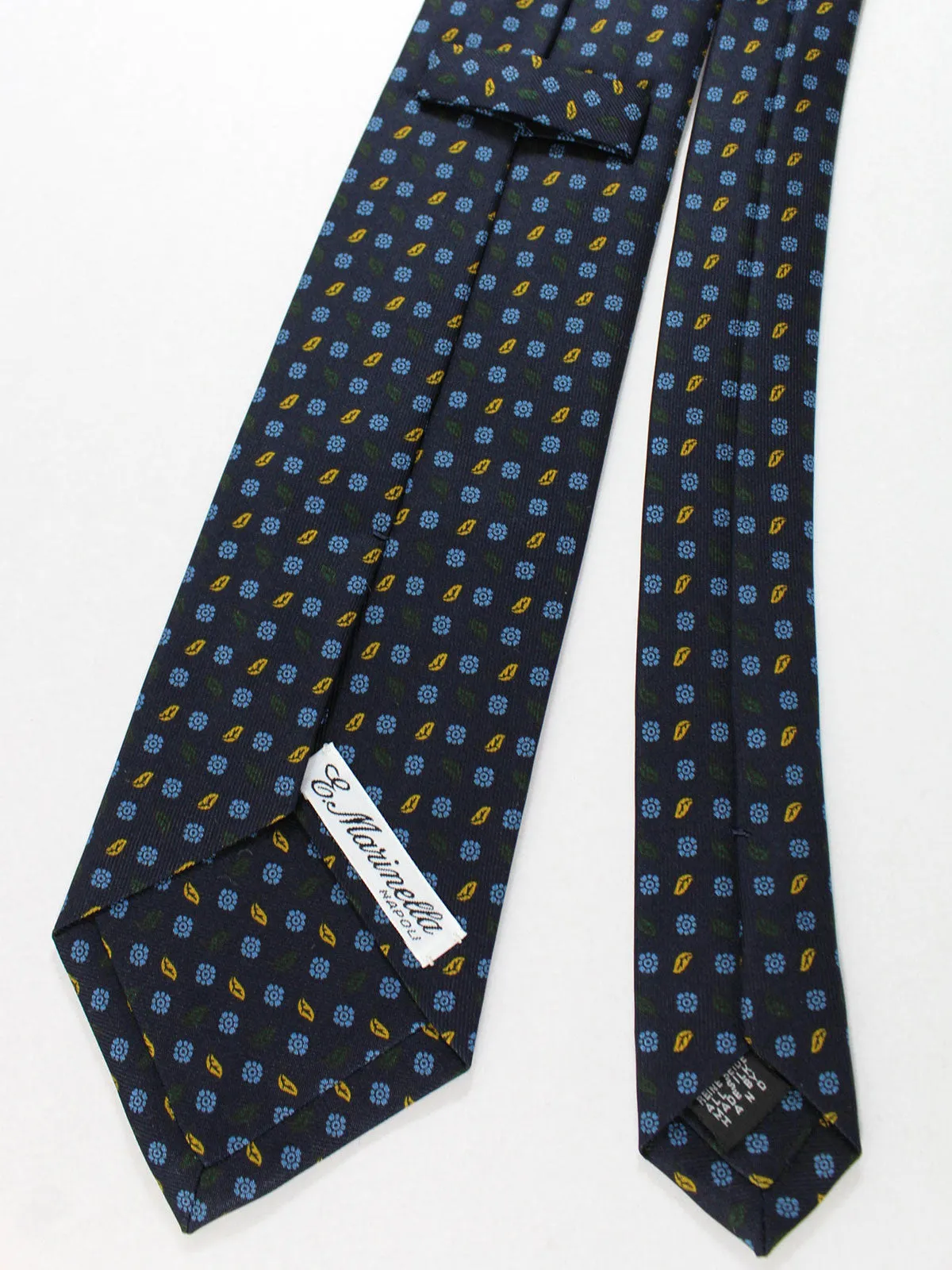 E. Marinella Tie Black Blue Green Mini Flowers