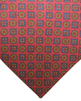 E. Marinella Tie Brown Blue Green Medallions Design - Wide Necktie