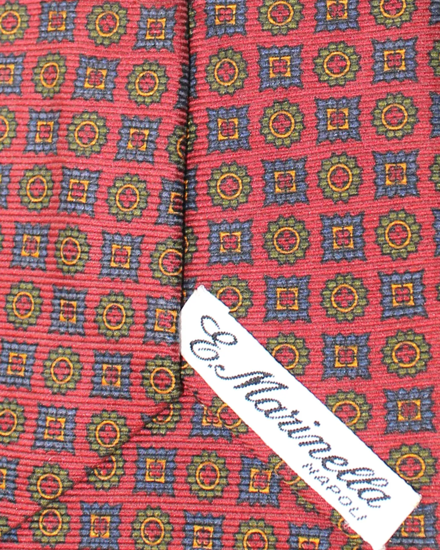 E. Marinella Tie Brown Blue Green Medallions Design - Wide Necktie