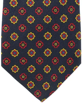 E. Marinella Tie Dark Navy Red Mini Medallions - Sartorial