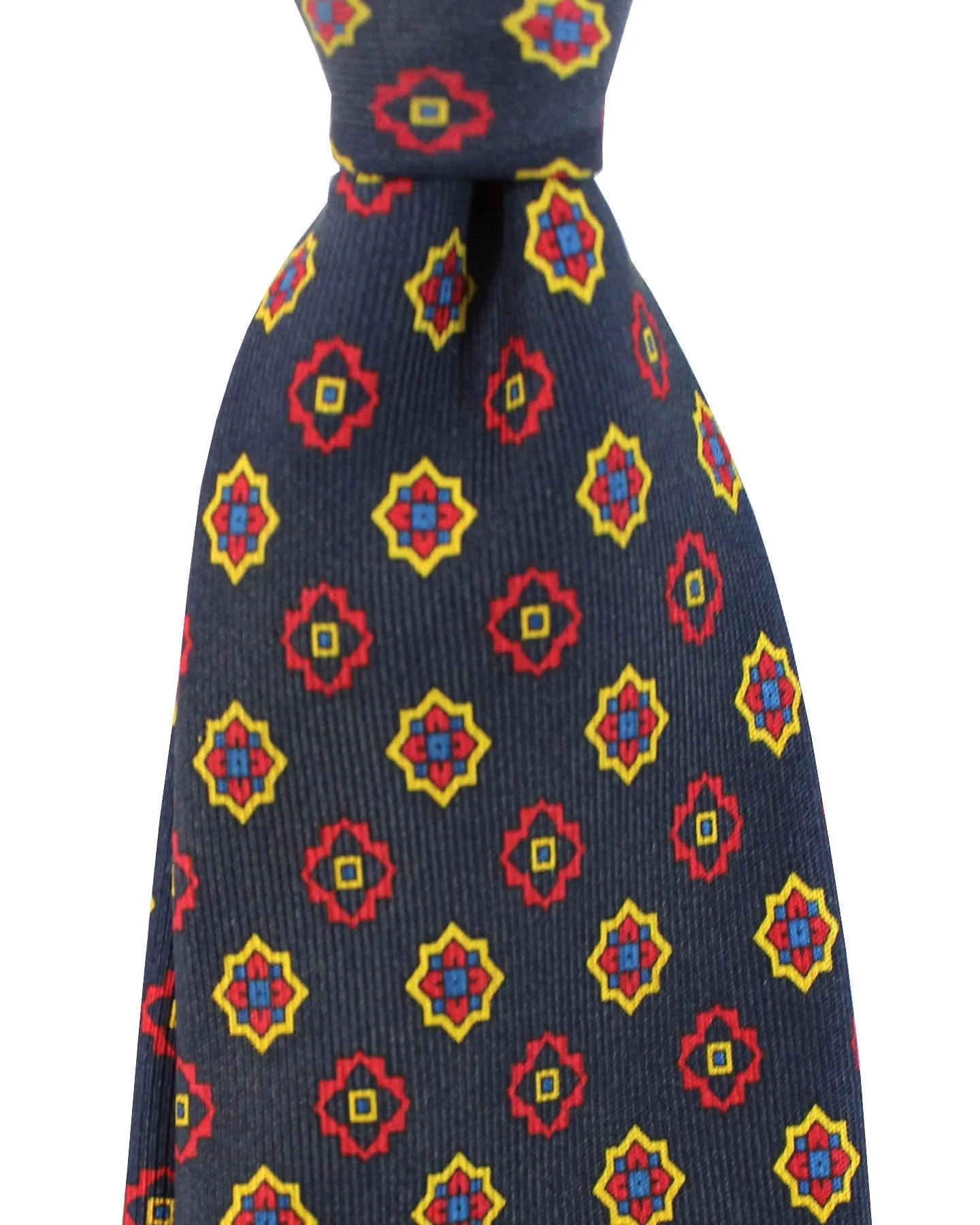 E. Marinella Tie Dark Navy Red Mini Medallions - Sartorial