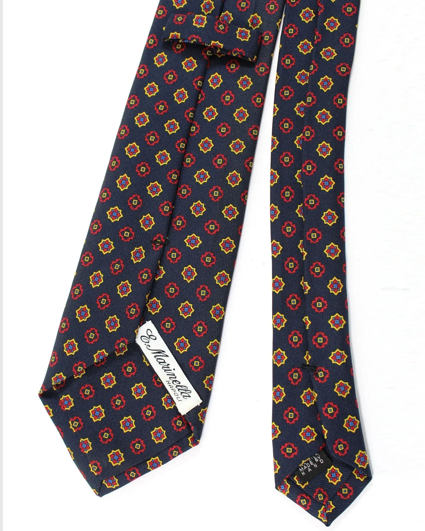 E. Marinella Tie Dark Navy Red Mini Medallions - Sartorial