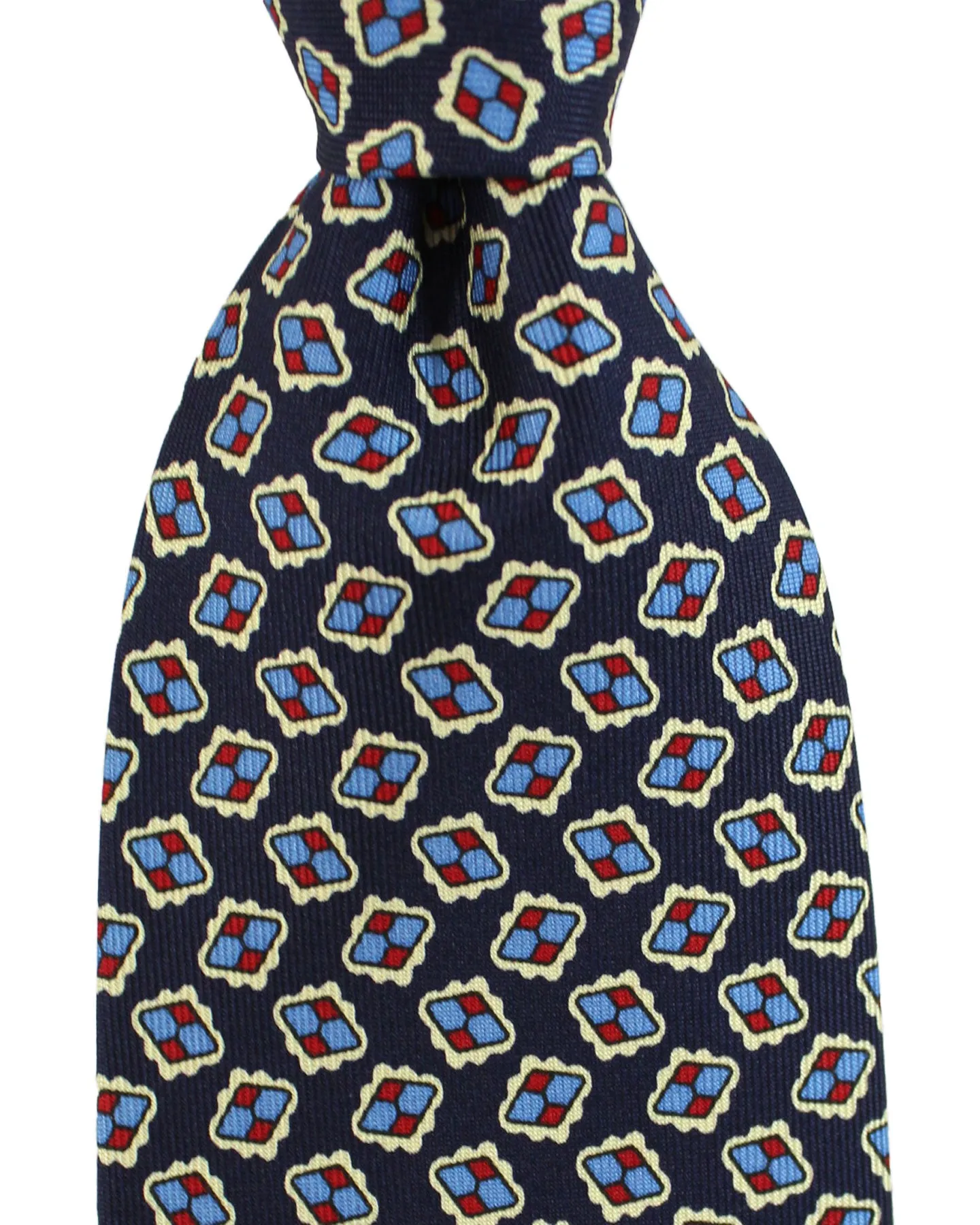 E. Marinella Tie Navy Blue Red Geometric Design