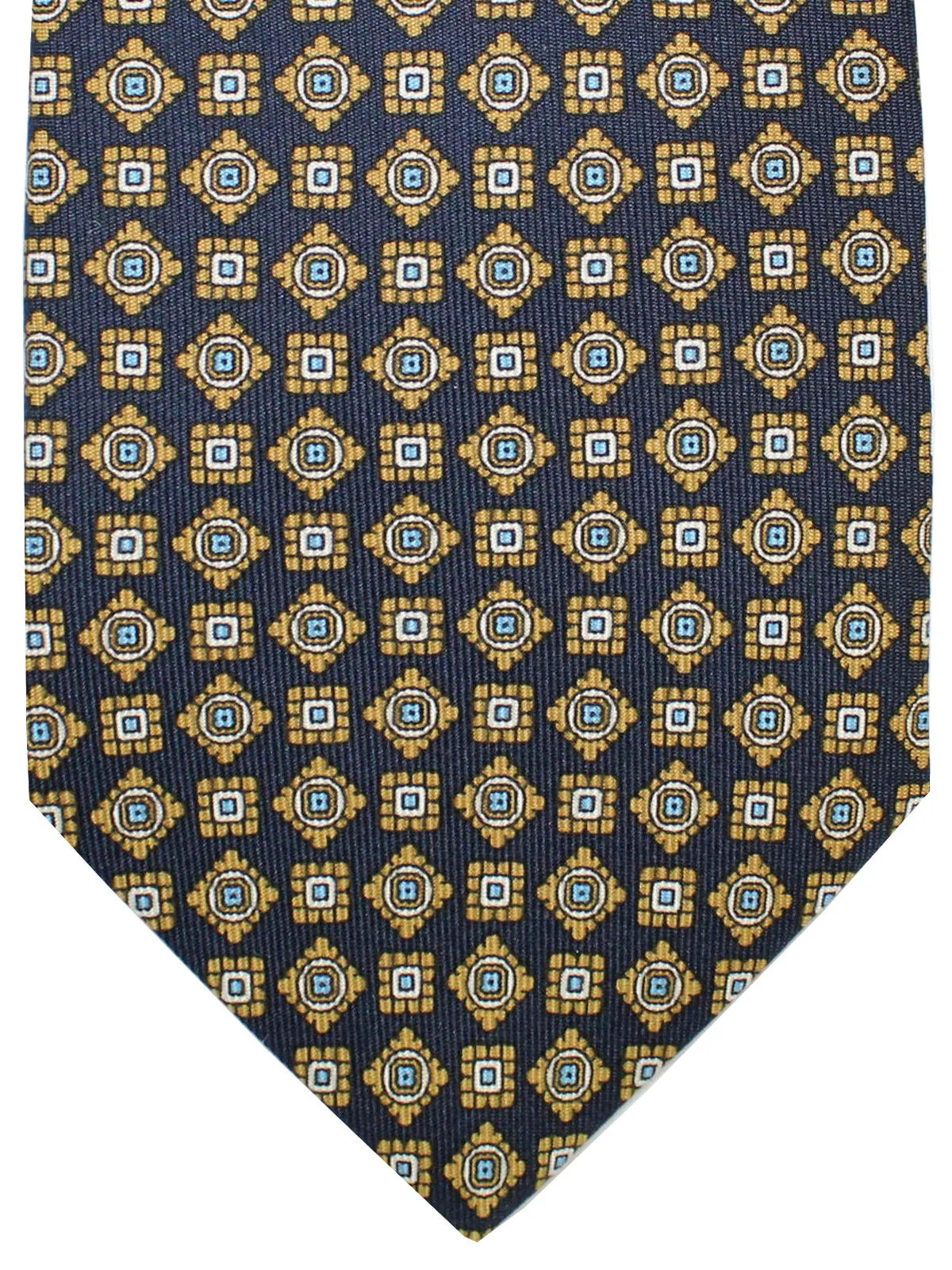 E. Marinella Tie Navy Taupe Blue Geometric