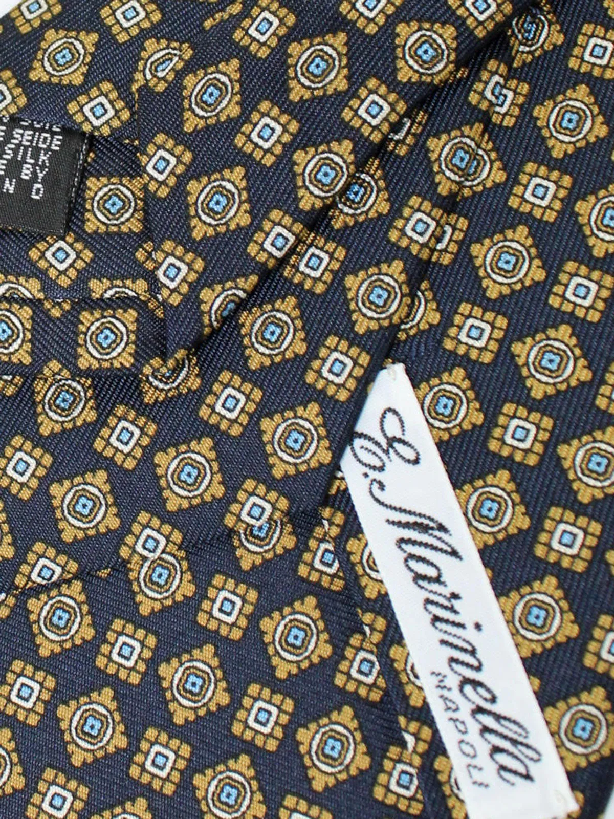 E. Marinella Tie Navy Taupe Blue Geometric