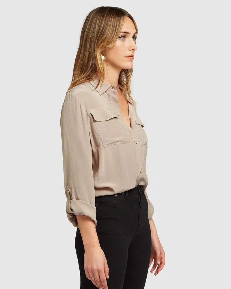 Eclipse Rolled Sleeve Blouse - Sand FINAL SALE