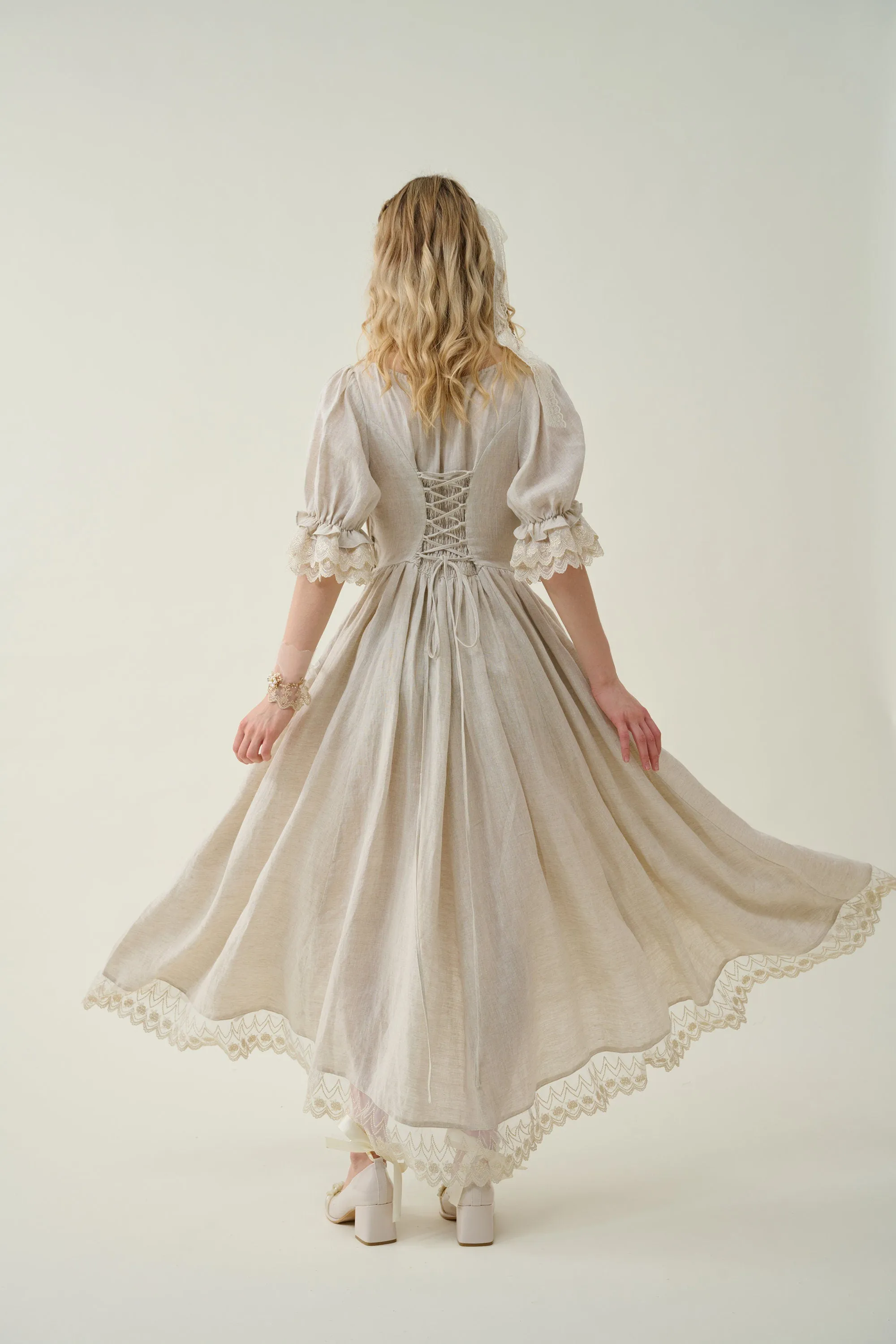 Elowen 27 | Lace Linen dress gown ( 2 way to wear )