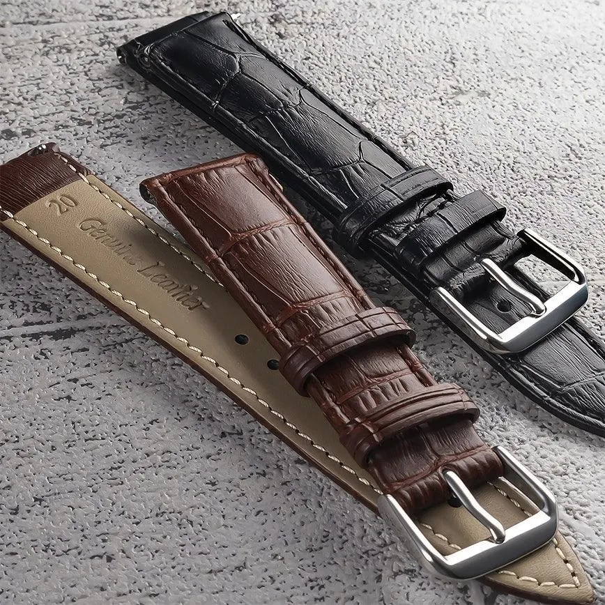 Embossed Cowhide Strap Black