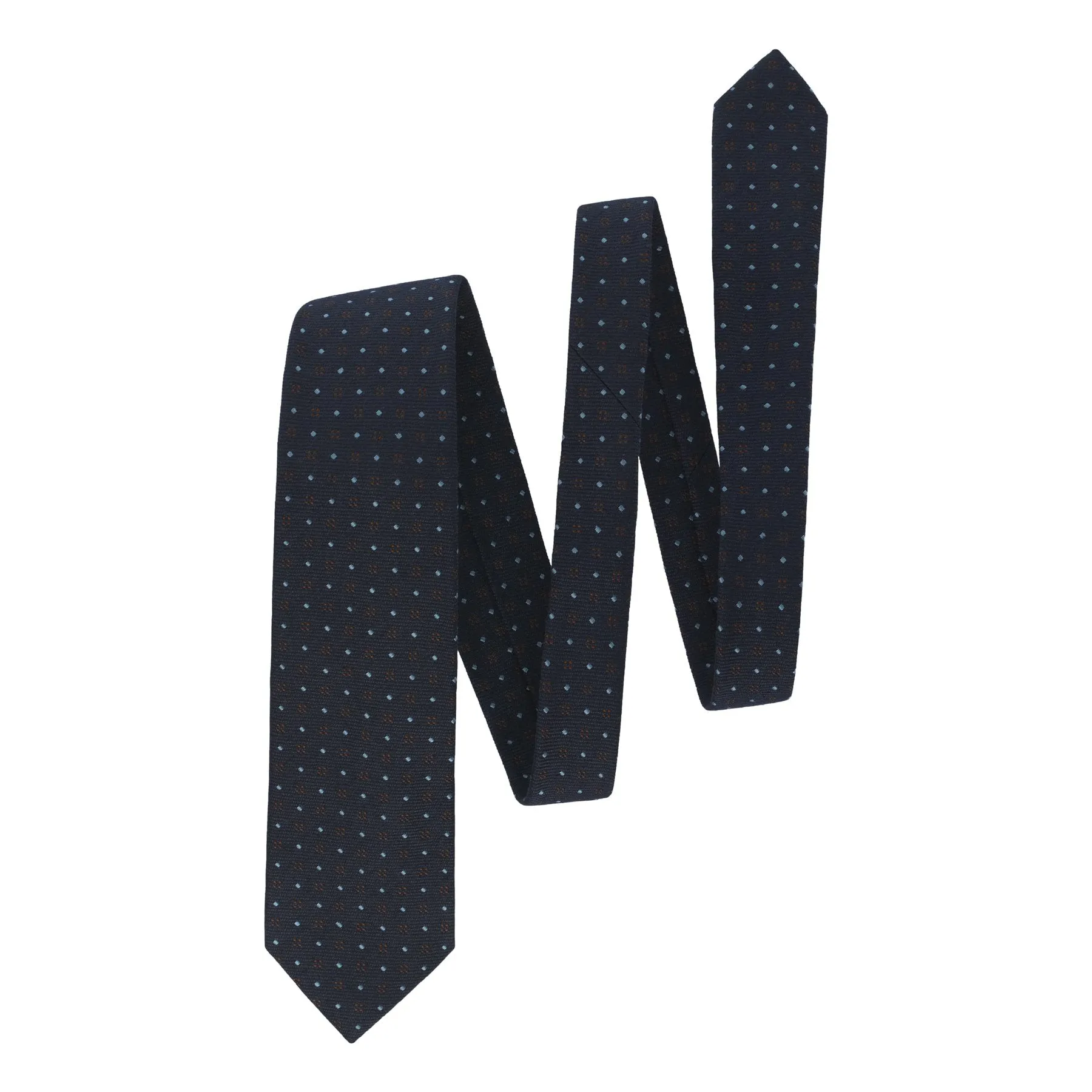 Embroidered Jacquard Silk Tie in Navy Blue with Pattern