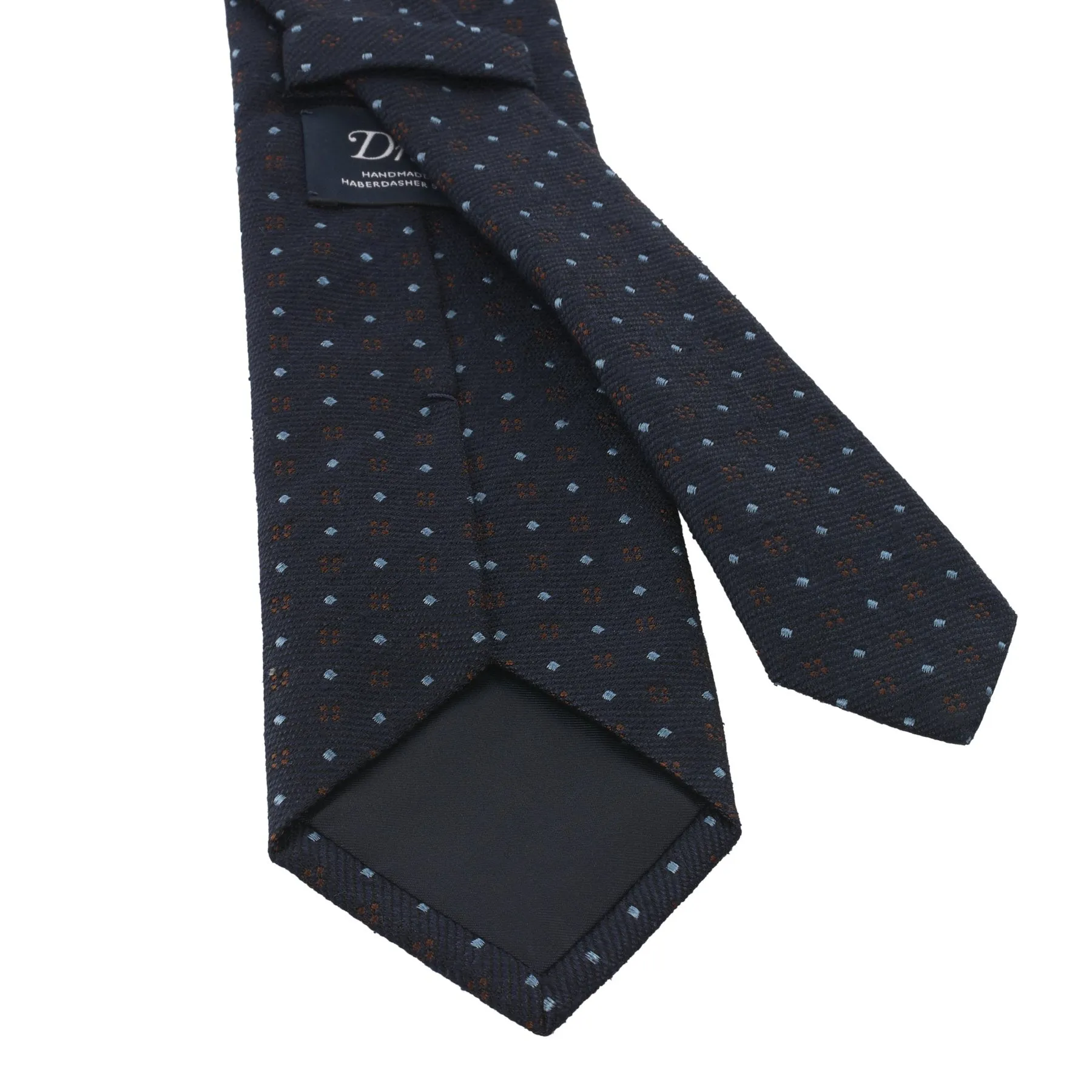 Embroidered Jacquard Silk Tie in Navy Blue with Pattern