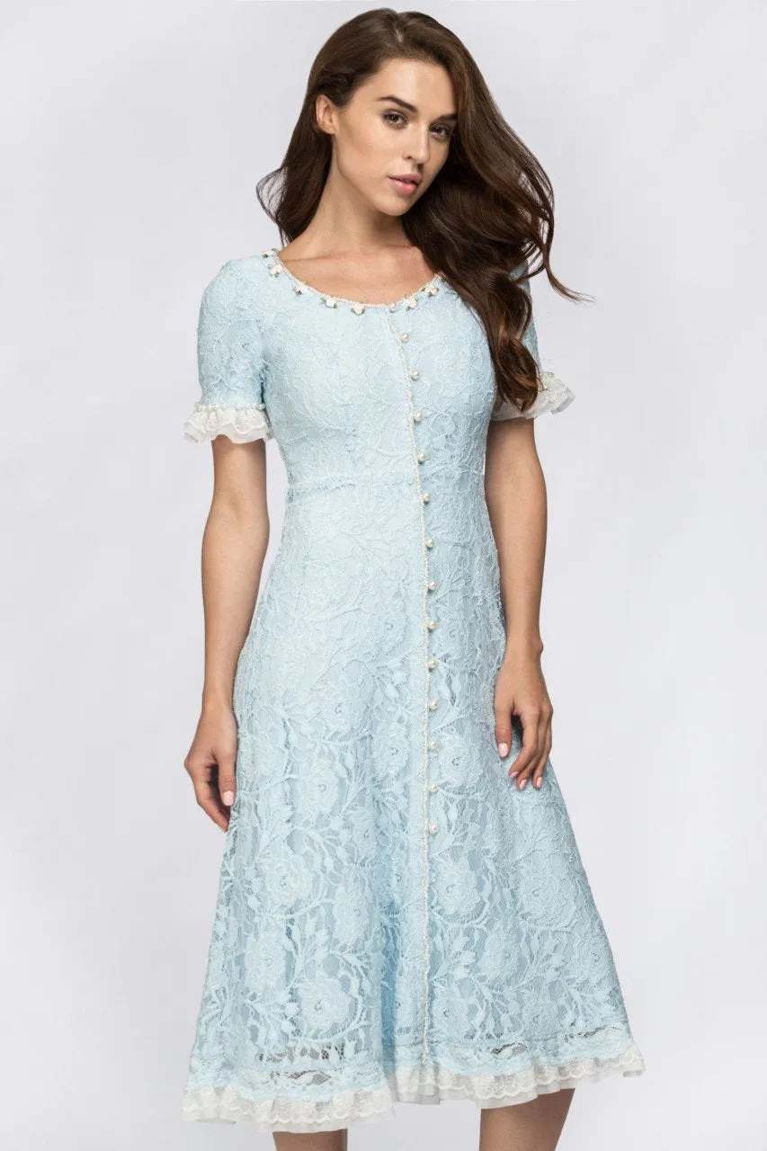 Enchanted Blue Embroidered Princess Midi Dress