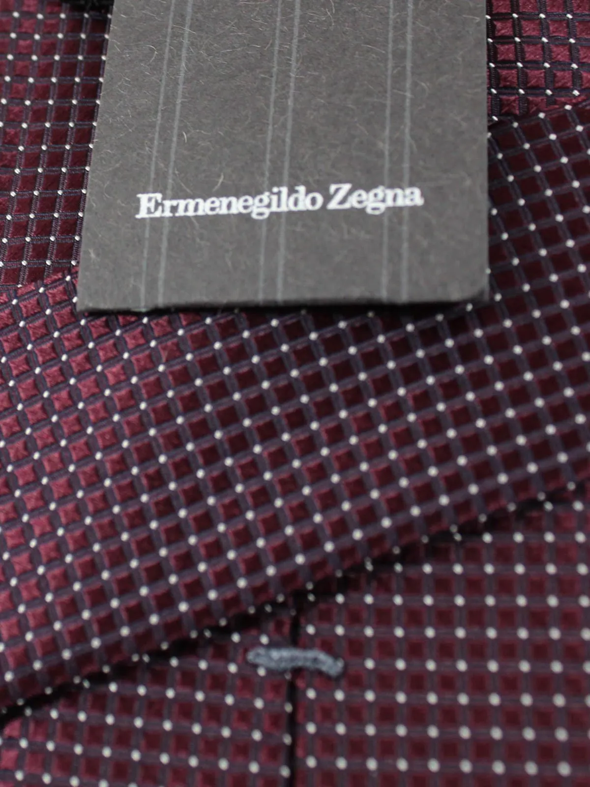 Ermenegildo Zegna Necktie Maroon Silver Micro Dots SALE