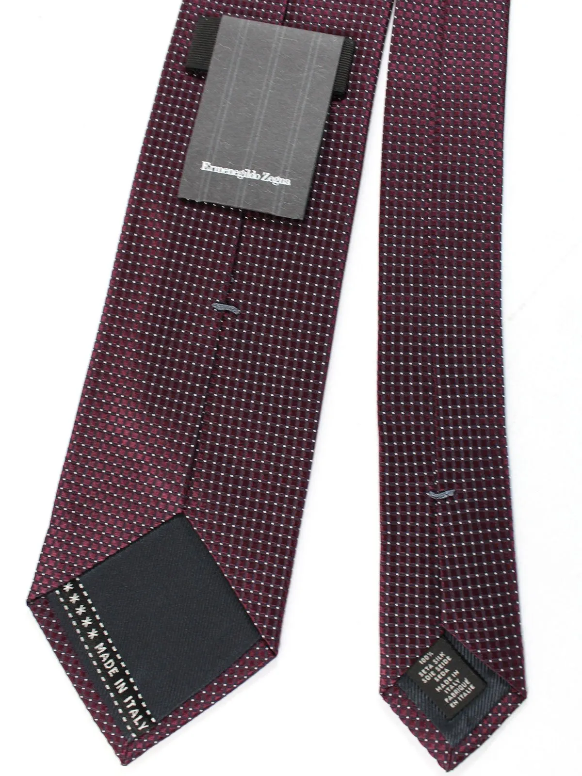 Ermenegildo Zegna Necktie Maroon Silver Micro Dots SALE