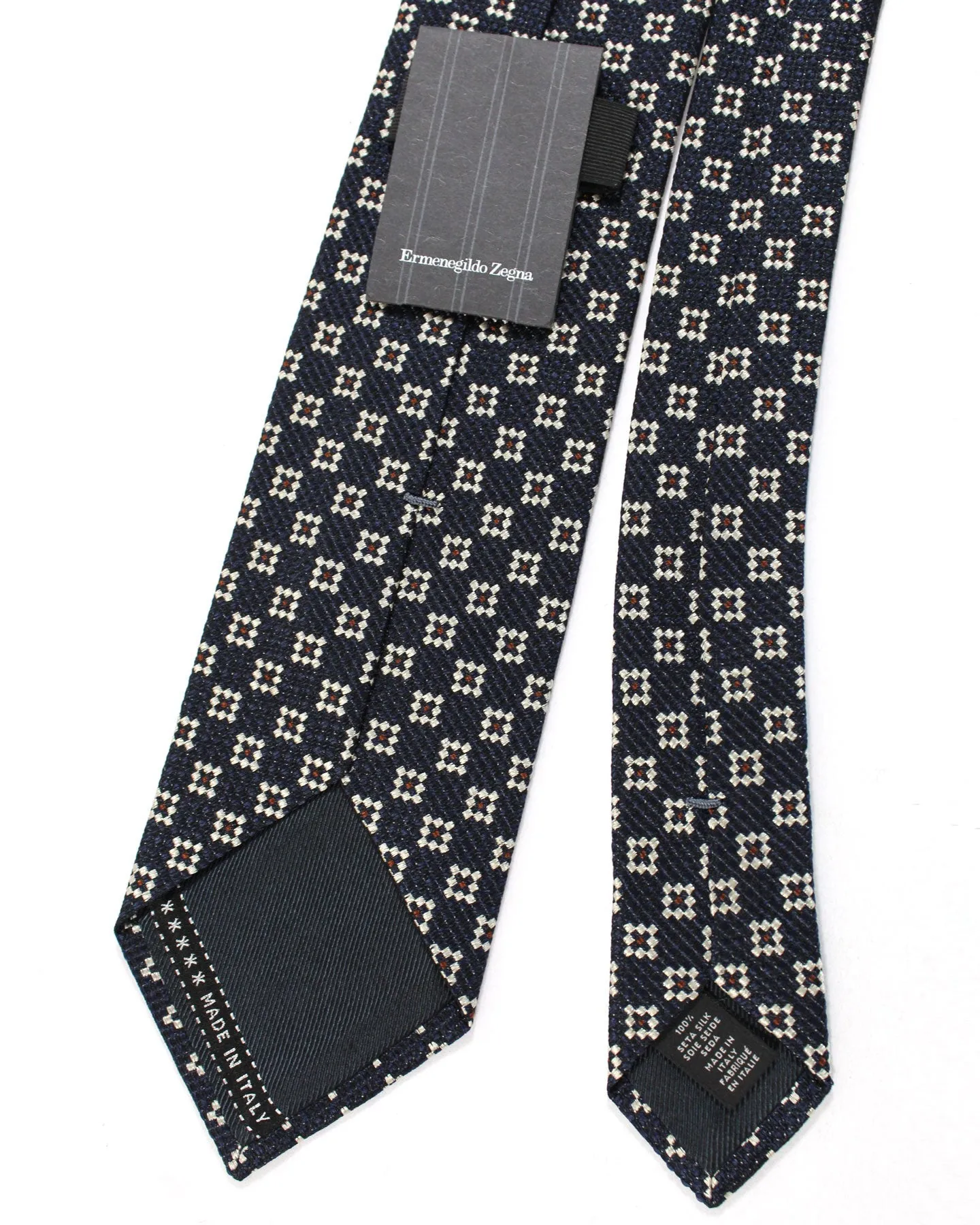 Ermenegildo Zegna Tie Dark Blue Brown Silver Geometric SALE