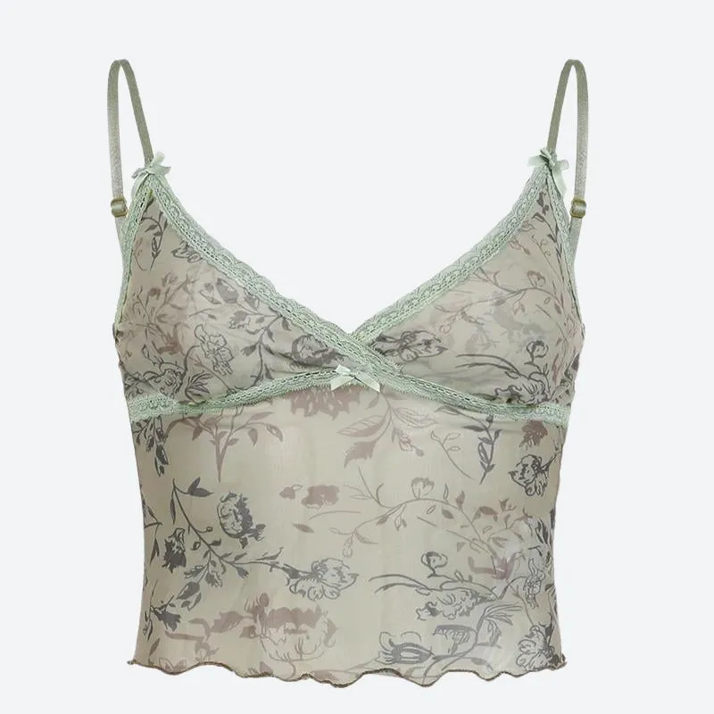 Fairycore Floral Sheer Mesh Top