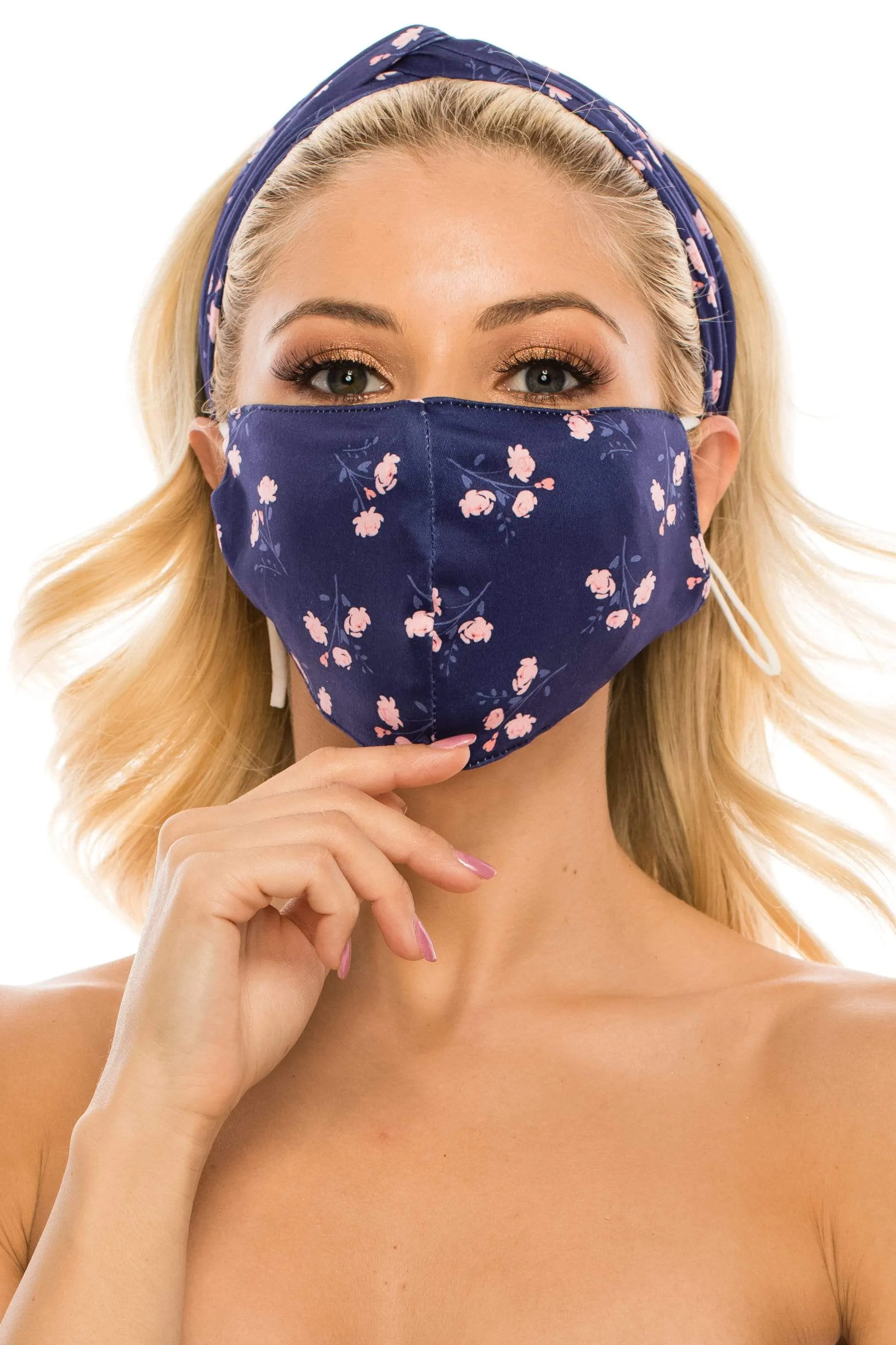 Fashion Fabric Reusable Mask with Adjustable Earloops with Matching Headband and 10 Free Filters