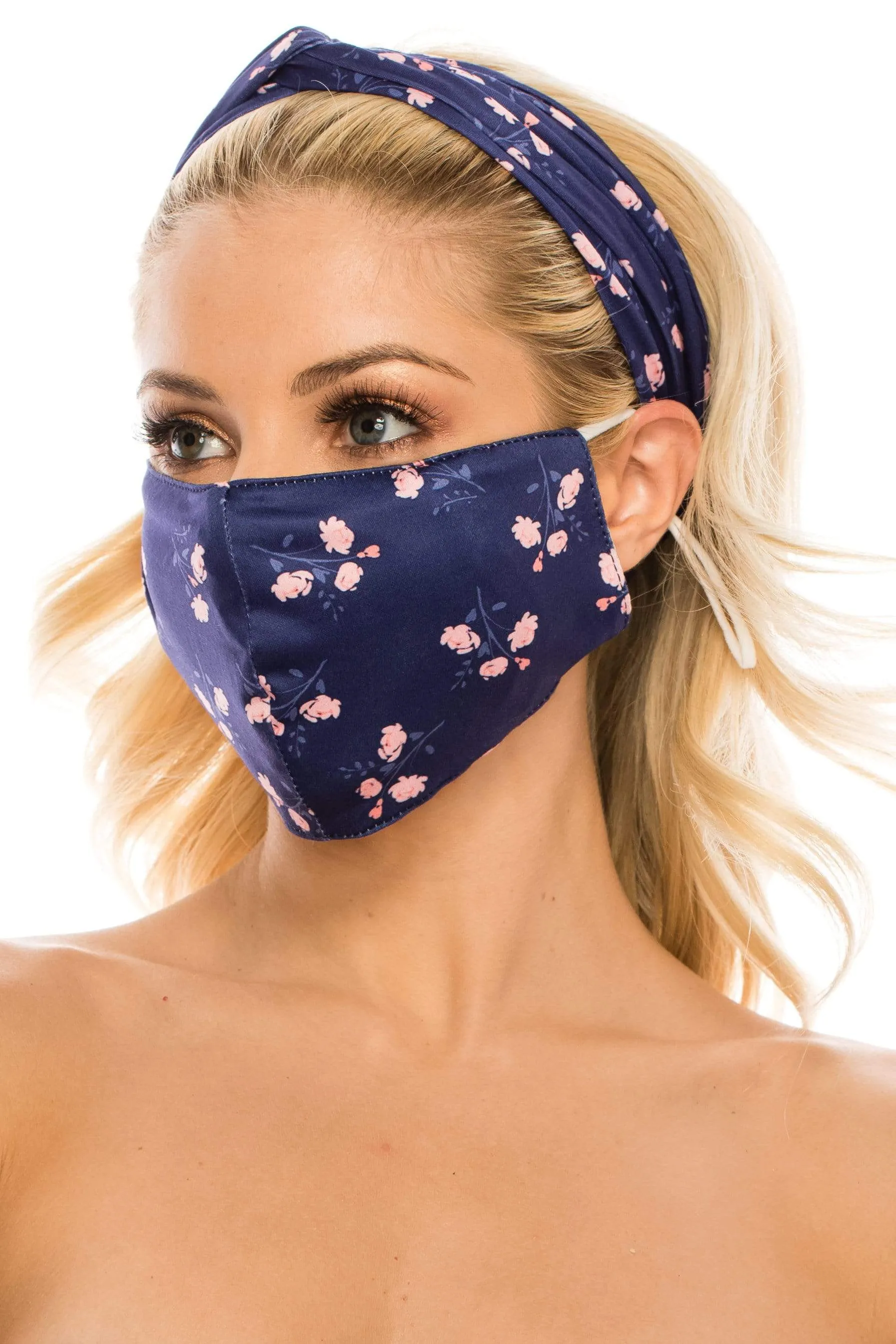 Fashion Fabric Reusable Mask with Adjustable Earloops with Matching Headband and 10 Free Filters