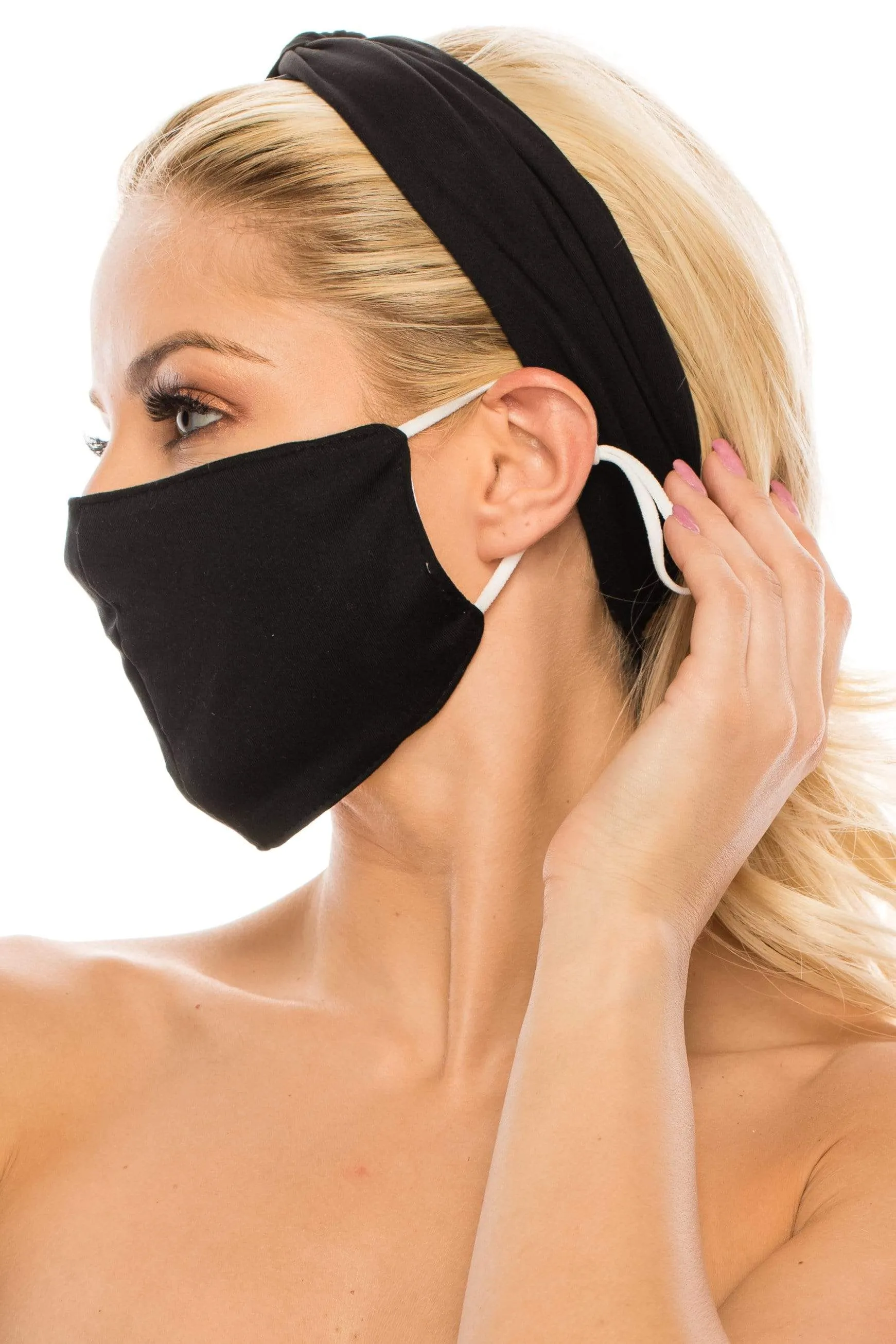 Fashion Fabric Reusable Mask with Adjustable Earloops with Matching Headband and 10 Free Filters